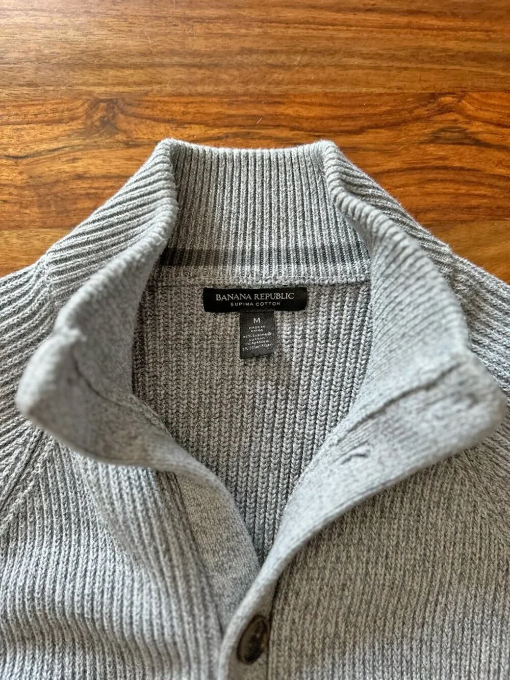 Banana Republic, Gray Ribbed-Knit Button-Up Cardigan Sweater, Men Size M